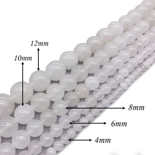 Natural Stone White Chalcedony Round Loose Charm BeadsFitMulti-purpose Jewelry Making 4 6 8 10 12MMPick Size J304