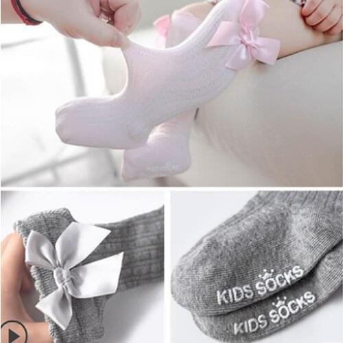 New Kids Socks Toddlers Girls Big Bow Knee High Long Soft Cotton Lace Baby Socks Baby Bow Knee Long Sock