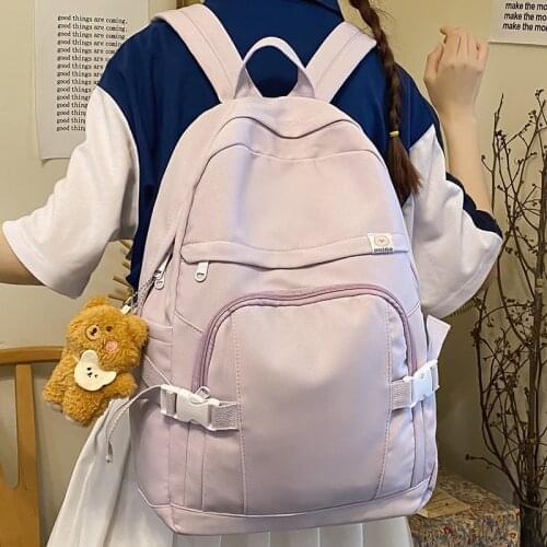 Solid Color Nylon Women Backpacks Female Double Shoulder Travel Bag Schoolbag For Teenage Girls Satchel 2021 New Rucksack