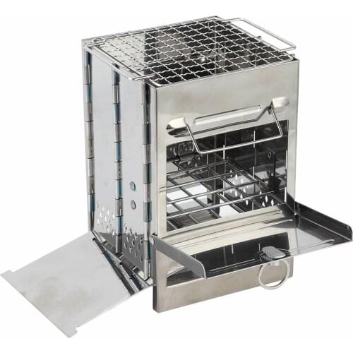 Outdoor Mini Foldable Grill Stainless Steel BBQ Barbecue Stove Portable Wood Lightweight Cooking Folding Backpacking Picnic