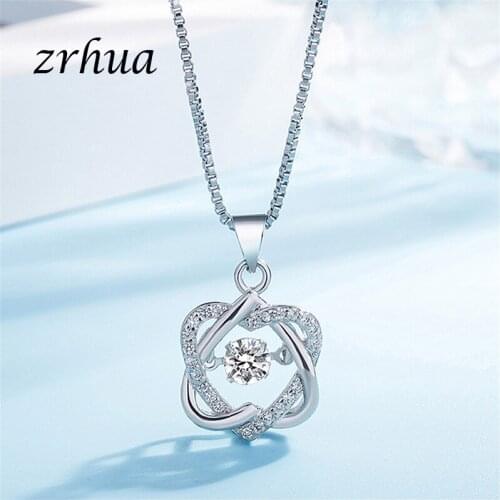 ZRHUA S925 Sterling Silver Double Heart Pendant Necklace For Women Fine Jewelry Nature Zircon Drop Bijoux Femme Christmas Gifts