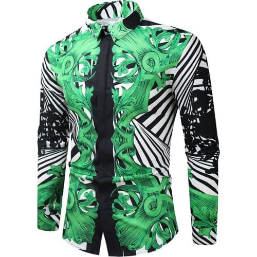 Casual Blouse Homme Baroque Banquet Shirt Paisley Men Shirt Luxury Korean Mens Long Sleeve Print Shirts Men Slim Fit 561