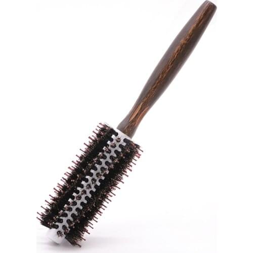 1PC Professional Black Hog Mane Boar Bristle Round Wooden Barrel Rolling Styling Hair Brush Iron