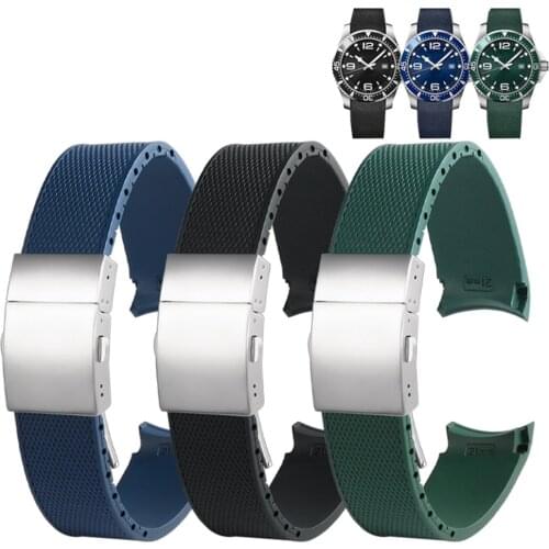 21mm Diving Rubber Wrist Band Men Sport Silicone Folding Buckle Bracelet Accessories for Longines HydroConquest L3 Watch Strap