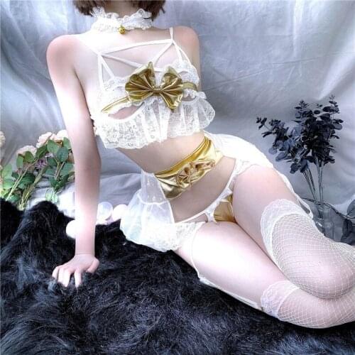 Sexy Lingerie Transparent White Bra Fairy Ruffle Underwear Maid Cute Sexy Open File Free Take Off Passion Erotic Maid Uniform