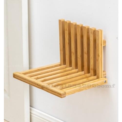 Wall Mounted Hidden Folding Chair Solid Wood Porch Chair Door Shoe Cabinet Shoe Changing Hidden Footstool Folding Bathroom Stool