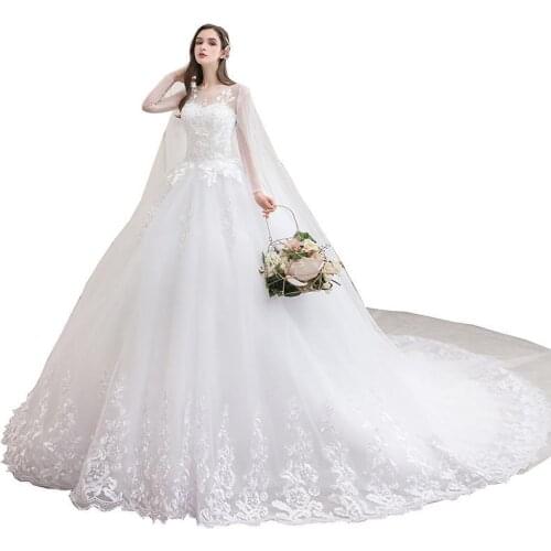 Wedding Dress 2021 New With Trian Full Sleeve Ball Gown Princess Luxury Bride Dress Plus Size Wedding Dress Vestido De Noiva