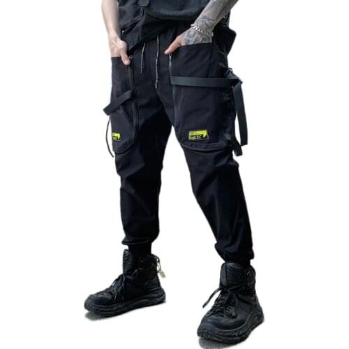 2021 High Street Stylish Mens Hip Hop Ribbons Sweatpants Joggers Trousers Male Fashion Punk Full Length Harem Pants