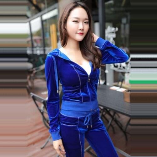 Spring / Fall 2020 WomenS Brand Velvet Fabric Tracksuits Velour Suit Women Track Suit Hoodies And Pants Size m- XXXL
