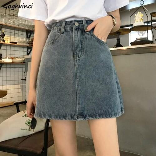 Denim Skirts Women Retro High Waist A-line Slim Student Korean Style Sweet Mini Skirt Female Leisure Ulzzang Faldas Harajuku New