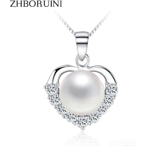 ZHBORUINI Pearl Necklace 925 Sterling Silver Jewelry For Women Pearl Jewelry Natural Freshwater Pearl Love Heart Pendants Gift