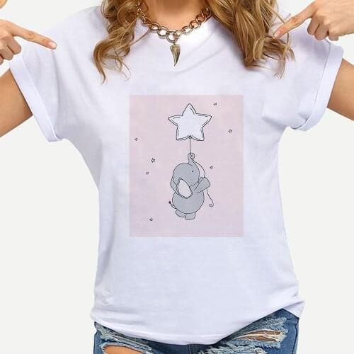 Plus Size S-3XL TShirt New Elephant Dumbo Star Balloon Print T Shirt Women O Neck Short Sleeve Summer T-Shirt Casual Unisex Top