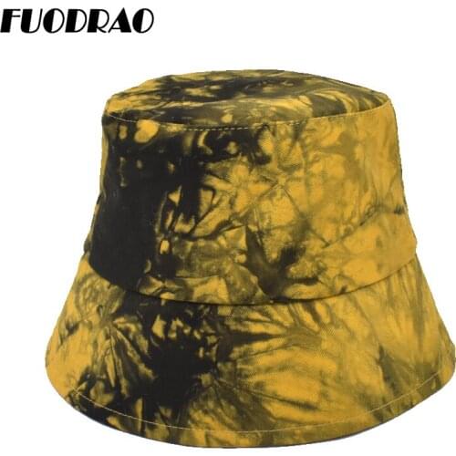 FUODRAO New Autumn Tie Dye Bucket Hats Women Casual Sun Hats Panama Girls Korean Basin Cap Fisherman Hats M148