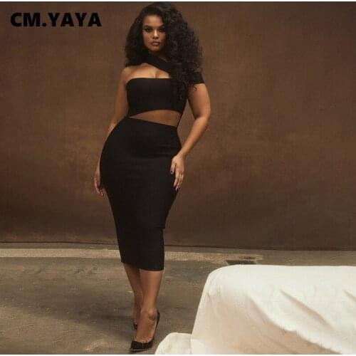 CM.YAYA One Shoulder Sleeveless Bodycon Midi Dress for Women