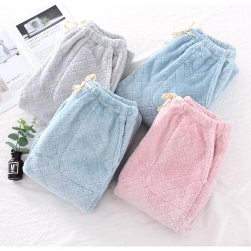 Fdfklak Winter Warm Thick Plush Women Sleep Pants Casual Pocket Pajama High Waist Loose Flannel Trousers Home Sleepwear