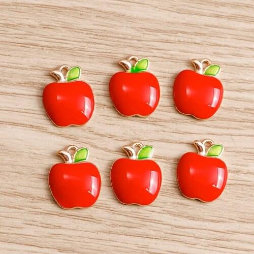 10pcs 12*14mm Enamel Fruit Apple Shaped Charms Pendants for Making Necklaces Earrings Bracelets DIY Handmade Jewelry Crafts