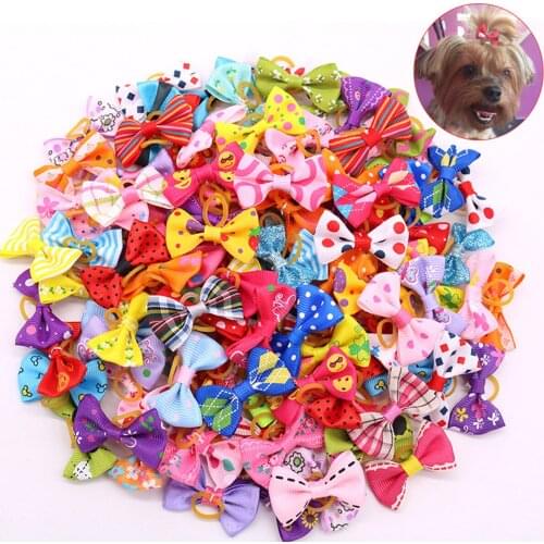10Pieces/lot Dog Cute Bowknot Ribbon Pet Handmade Headwear Grooming Hair Accessories Small Dog Cat Bows with Rubber Bands