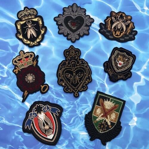 3D Metal Animal Embroidered Patches for Clothing Beaded Appliques Crown Bee Badge Stripes Stickers Sew on Clothing DIY