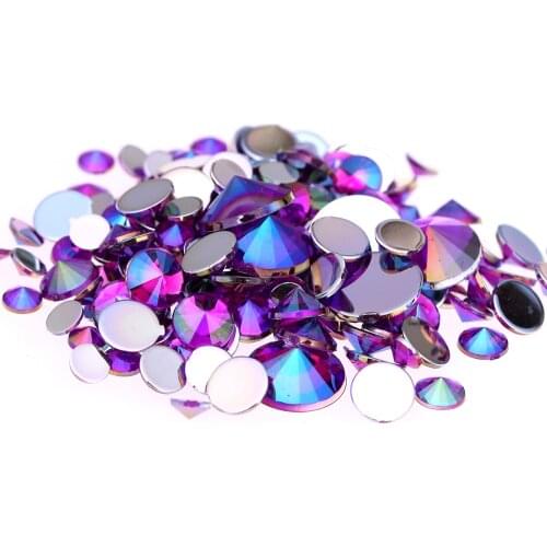 4mm 5mm 6mm 10mm And Mixed Sizes Purple AB Acrylic Rhinestones For Nails Design Crystal 3D Nail Art Glitter Decorations