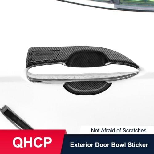 QHCP Exterior Door Bowl Frame Sticker Cover Trim Carbon Fiber Black ABS 4Pcs Fit For Toyota Camry 2018 2019 Exterior Accessories