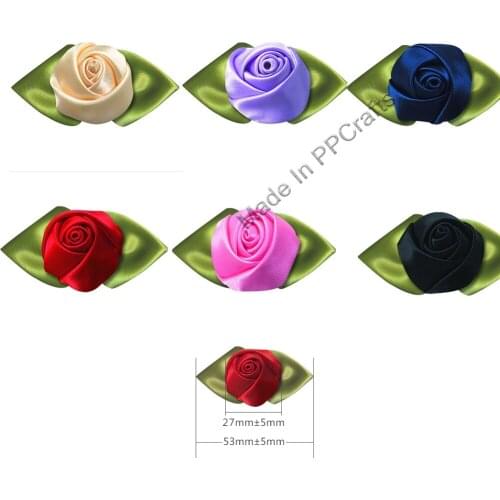 53-27MM Satin Ribbon Bud Rose Flower For Wedding Packing Cloth Hairbow DIY Crafts 100pcs Free Shipping