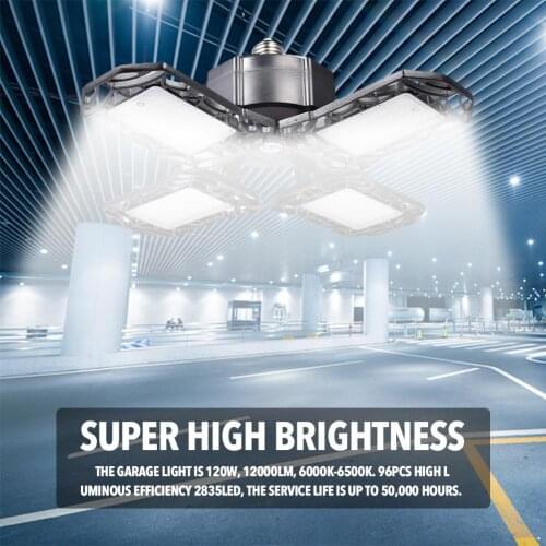 AC85-265V 120W E27 LED Garage Light Foldable Radar Induction Lamp Ceiling Light for Warehouse Workshop Cool White 12000LM
