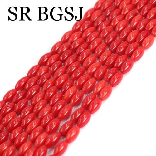 Free Shipping 4x8mm Olivary Rice Red Natural Sea Bamboo Coral Loose DIY Jewelry Seed Beads Strand 15"