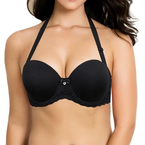 Vgplay Halter Bra Solid Plunge Push Up Women Bra Non-slip Strapless Underwire Brassiere Convertible Straps Bras For Women