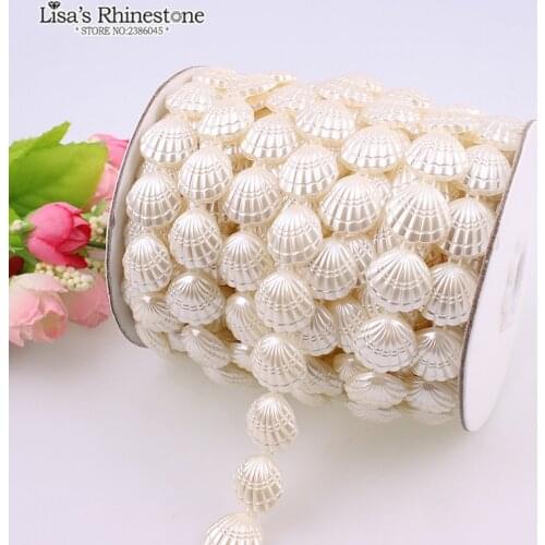 17mm 0.6 yard Shell Ivory Craft Imitation Pearl Beads Cotton Line Chain DIY Garland Wedding Party Decoration Accessory