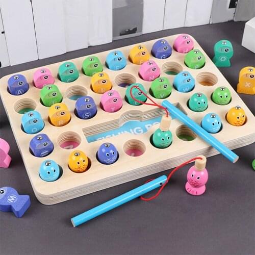 Wooden Magnetic Fishing Game Magnetic Fishing Rod Board Game Education Preschool Montessori Activity Toys for Kids Girl Boy