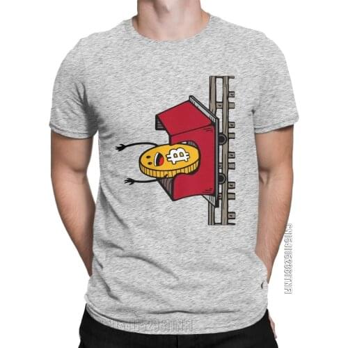Bitcoin Roller Coaster Guy With Tracks Men T Shirts Crypto Ripple Tee Shirt Classic Round Neck T-Shirts 100% Cotton Summer