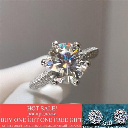 Inbeaut 925 Silver Round Excellent Cut Sparkling 2-3 ct D Color Pass Diamond Test Moissanite Wedding Ring Classic Jewelry Gift