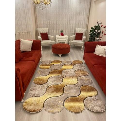 Laser-Cut Living Room Rug Premium Special Production Latex Faux Leather Sole Cold-Proof Gold Coffee Carpet