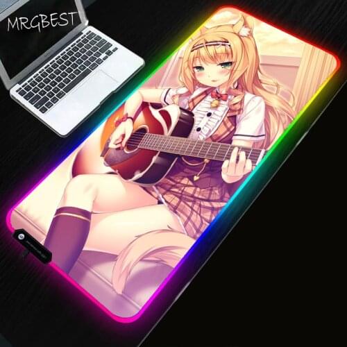 MRGBEST Music Girl Anime Game Mouse Pad Computer Desktop Table Large Mousepads Player RGB LED Backlight USB Non-slip Rubber