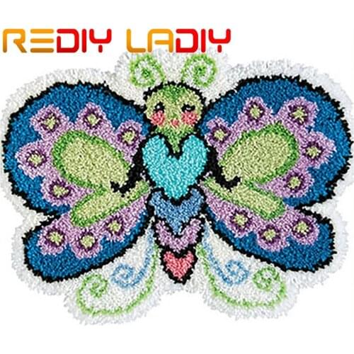 Latch Hook Rug Kits Crocheting Carpet Rug Colorful Butterfly Acrylic Yarn Printed Canvas Cushion Mat Crochet Tapestry Sofa Decor