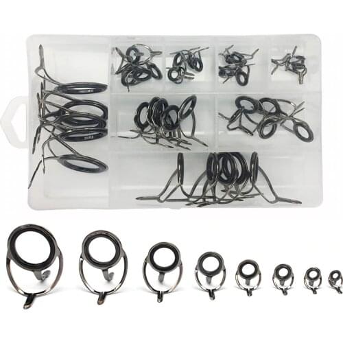 40pcs 8 Sizes Fishing Rod Guides Kit Ceramics Stainless Steel Fishing Rod Line Top Eye Ring Circle Repair Tool Set Tackle Box
