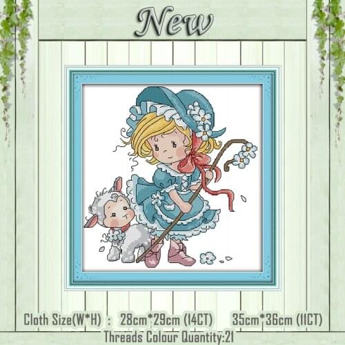 Shepherdess girl cartoon embroidered cross stitch paintings counted printed on the canvas DMC 11CT 14CT kits DIY needlework Sets