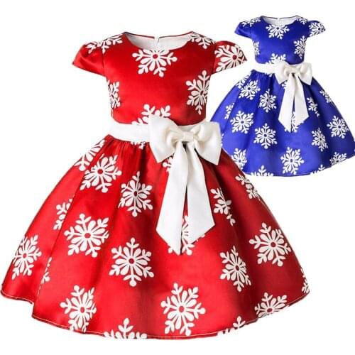 2021 New Snowflake Pattern Christmas Style Girls Dress Santa Claus Princess Kids Home Party Clothing Children Birthday Present