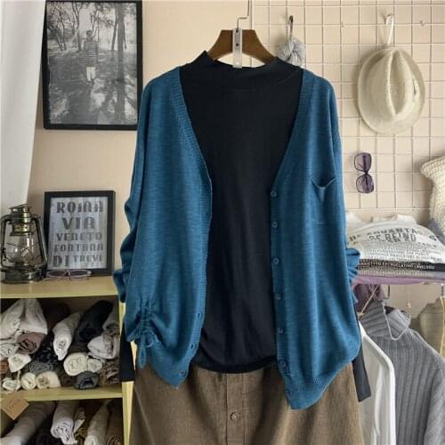 Solid Knitted Women Sweater Cardigan Autumn New 2021 Solid Long-Sleeved Vintage Female Outwear Coats Tops