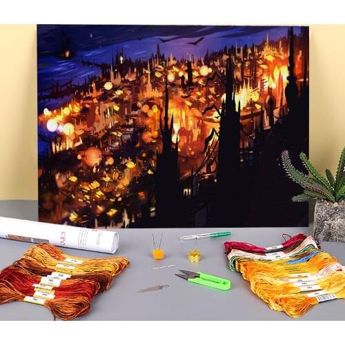 Scenery Capital Printed Water-Soluble Canvas 11CT Cross-Stitch Patterns DIY Embroidery DMC Threads Craft Handiwork Design