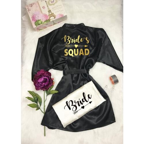 Customize gold bride squad wedding Bridesmaid satin pajamas robes maid of honor dressing gown kimonos gowns party favors