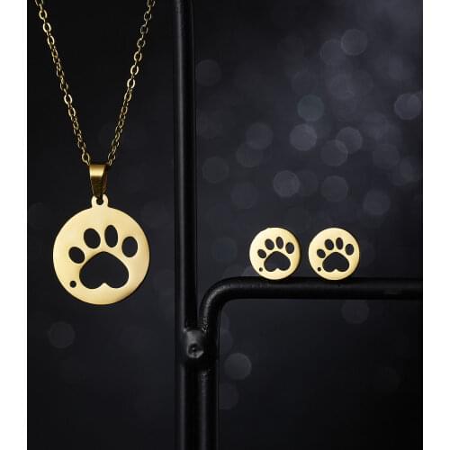 Rinhoo Stainless Steel Sets For Women Animal Paw Angel Footprints Dancing Girl Earrings Necklace Set Girl Wedding Party Jewelry
