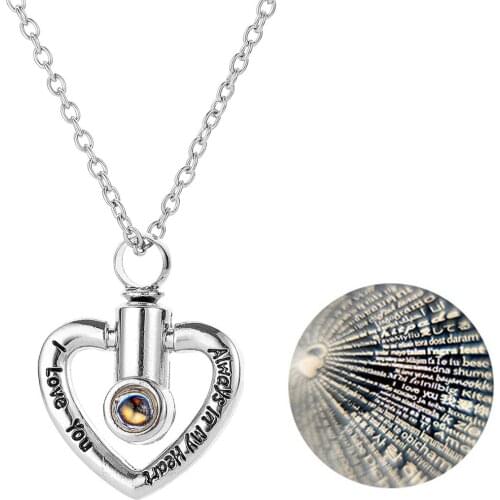 Heart Projection Memorial Necklace 100 Languages Light Projection I Love You Heart Pendant Pet Ashes Necklace For Jewelry Gift