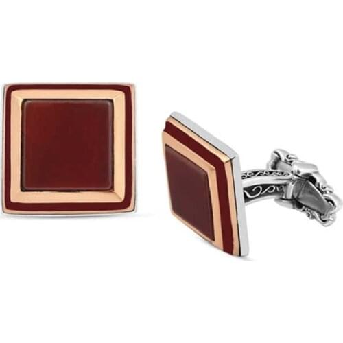 Silver Red Agate Stone Cufflinks