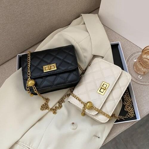 Fashion Lattice Pattern Crossbody Bag Women Solid Color Chain Small Square Shoulder Pouch PU Leather Messenger Bags