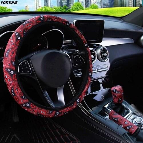 Universal 37-38cm Car Steering Wheel Cover Bohemian Style Handbrake Gearshift Cover Set For Car Styling Decorative Accessories