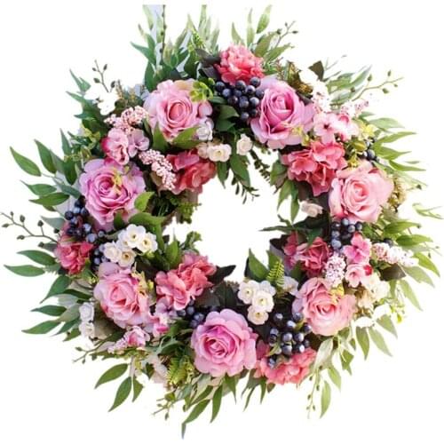 55Cm Rose Wreath, Large Rustic Farmhouse Decorative Artificial Flower Wreath, Faux Floral Wreath For Front Door Window Wedding O