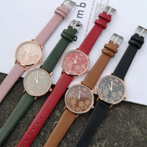 Women Fashion Luxury Flower Watches Analog Quartz Ladies Wristwatches Casual Leather Female Dress Watch Relogio Femenino Gift