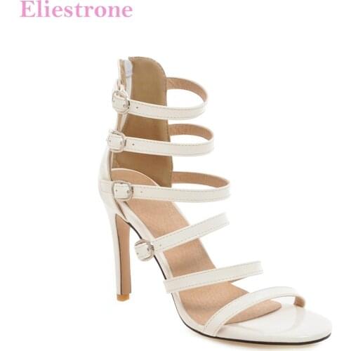 Brand New Sexy White Silver Women Wedding Sandals High Gladiator Heels Lady Bridal Shoes HC161 Plus Big Size 10 43 46 48
