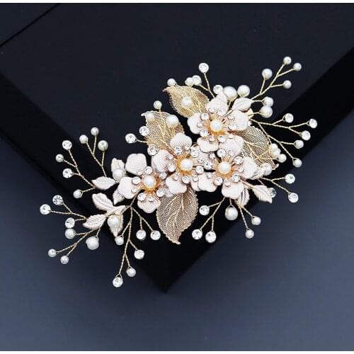 Gold Silk Flower barrettes women Headpiece Wedding bride Side Clip hair Accessories